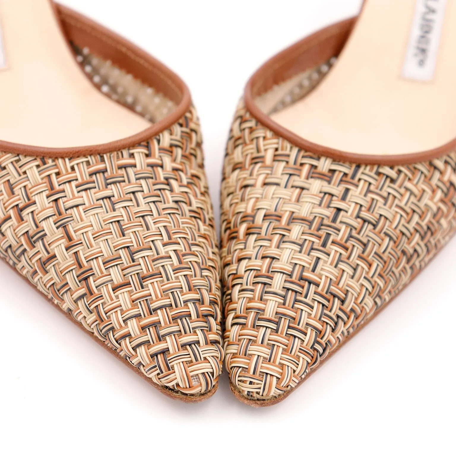2000s Manolo Blahnik Woven Leather Carolyne Slingback Shoes