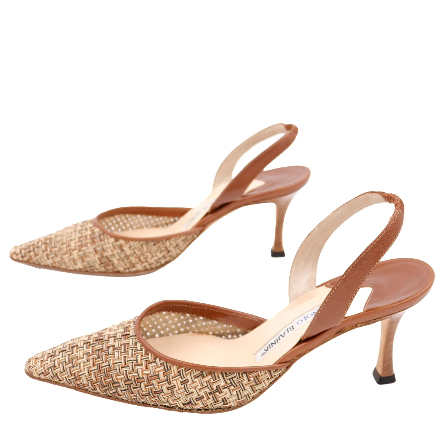 2000s Manolo Blahnik Woven Leather Carolyne Slingback Shoes