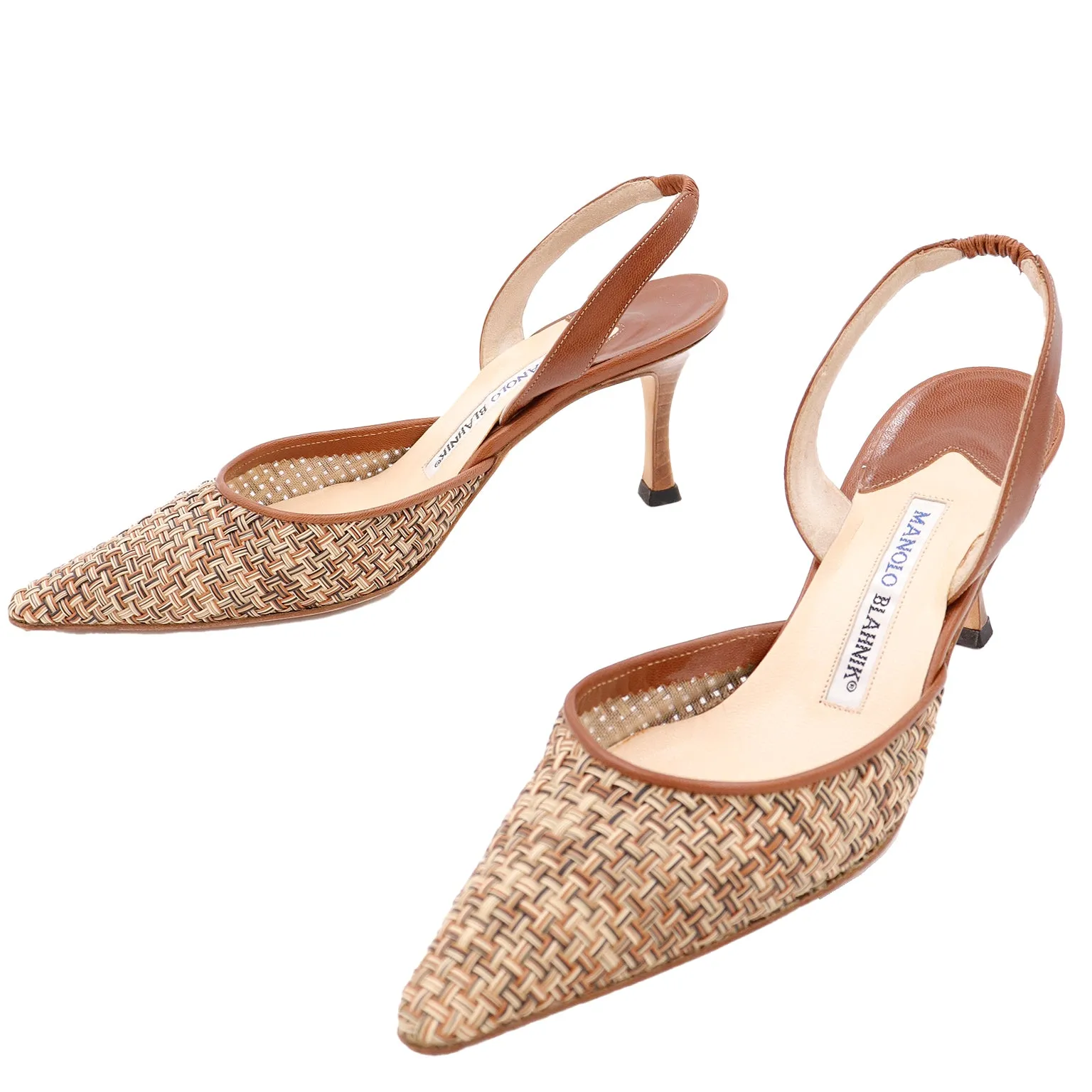 2000s Manolo Blahnik Woven Leather Carolyne Slingback Shoes