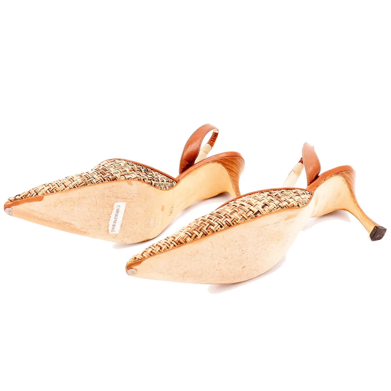 2000s Manolo Blahnik Woven Leather Carolyne Slingback Shoes
