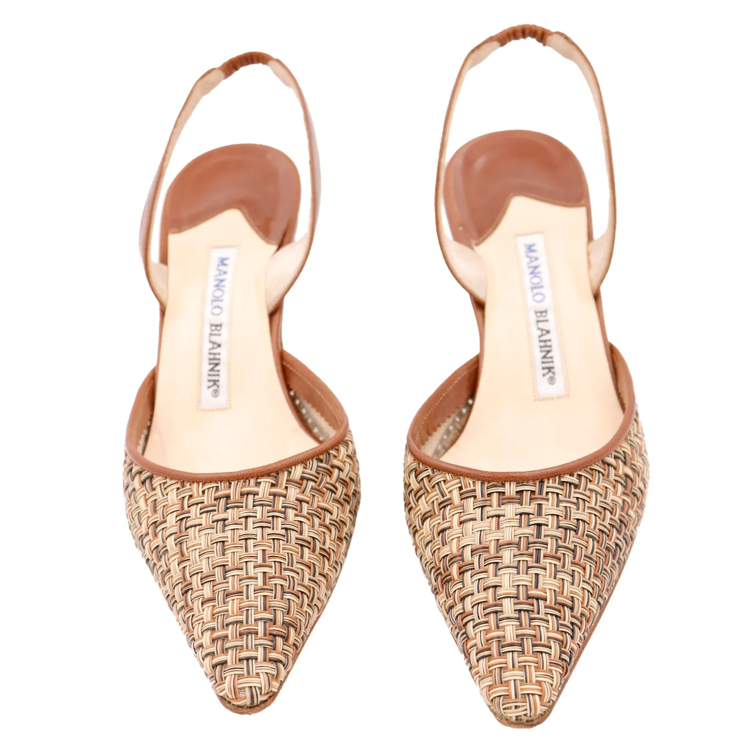 2000s Manolo Blahnik Woven Leather Carolyne Slingback Shoes