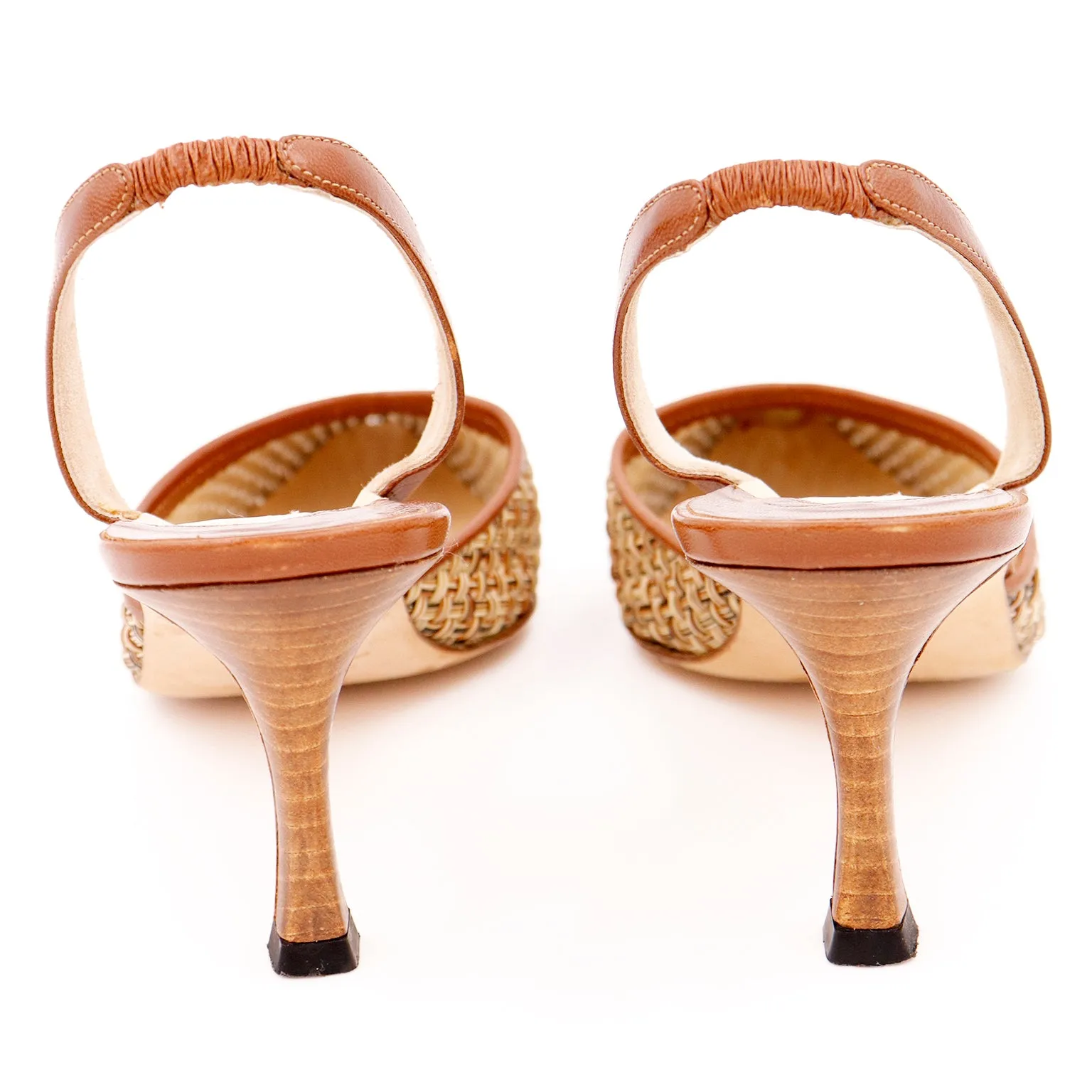 2000s Manolo Blahnik Woven Leather Carolyne Slingback Shoes