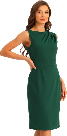 Allegra K Work Dress for Women's Crew Neck Business Casual Knee Length Sleeveless Sheath Dresses
