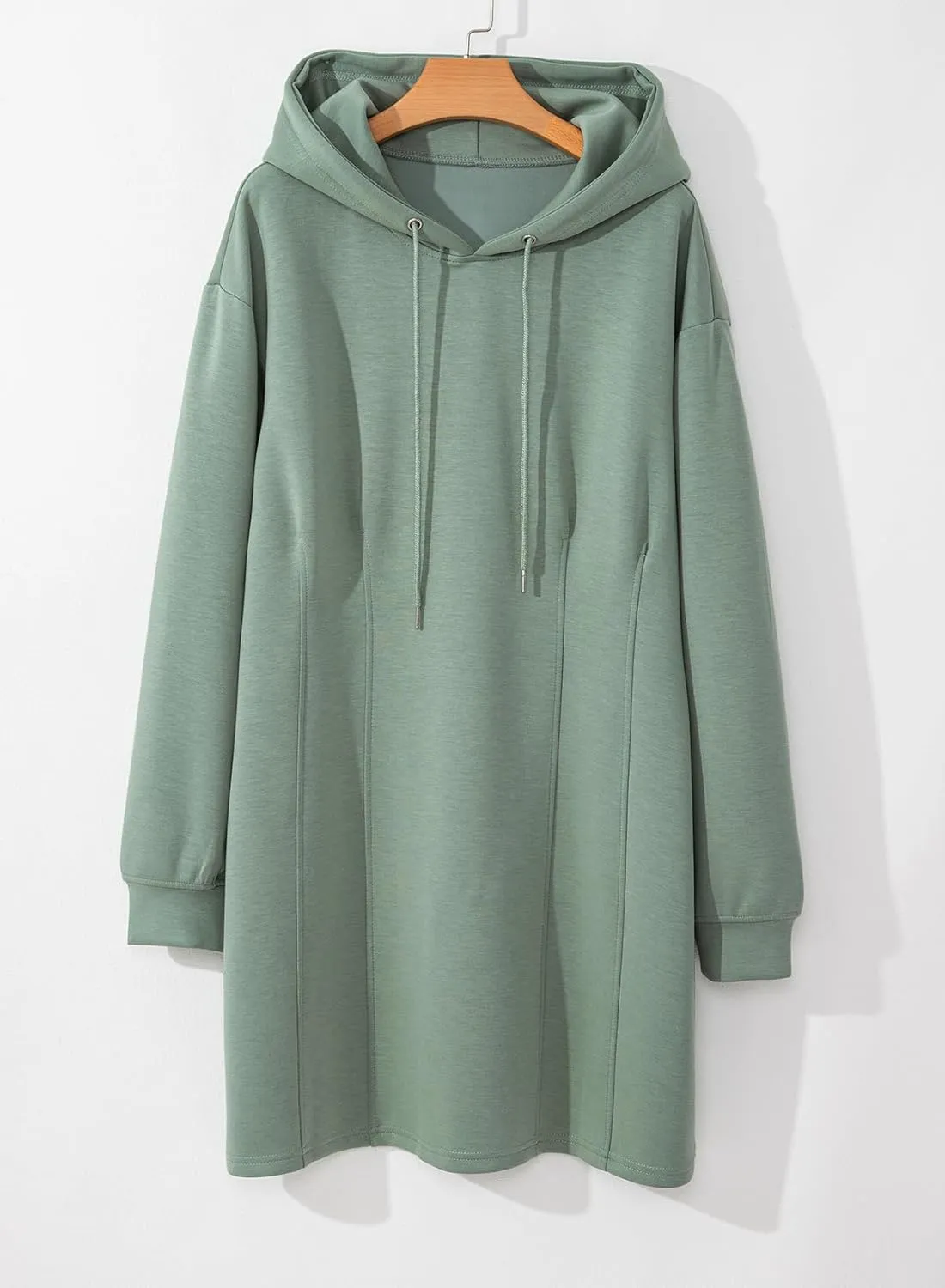 AlvaQ Womens Dresses Fall Winter 2024 Casual Long Sleeve Drawstring Pleated Hoodies Sweatshirt Pullover Tunic Mini Dress