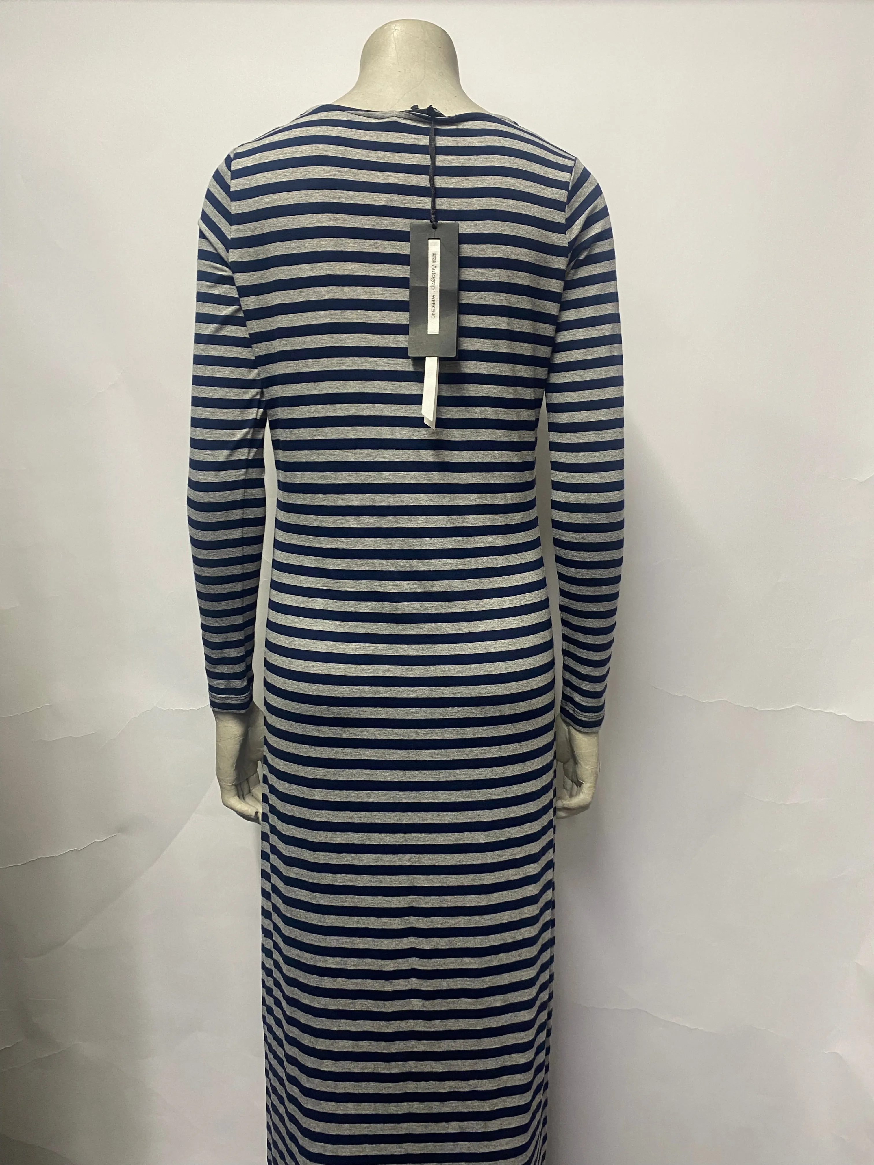 Autograph Grey and Blue Stripe Jersey Stretch Maxi Dress 10 BNWT