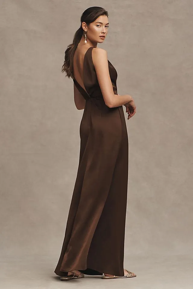 BHLDN Alice maxi dress with high collar, brown