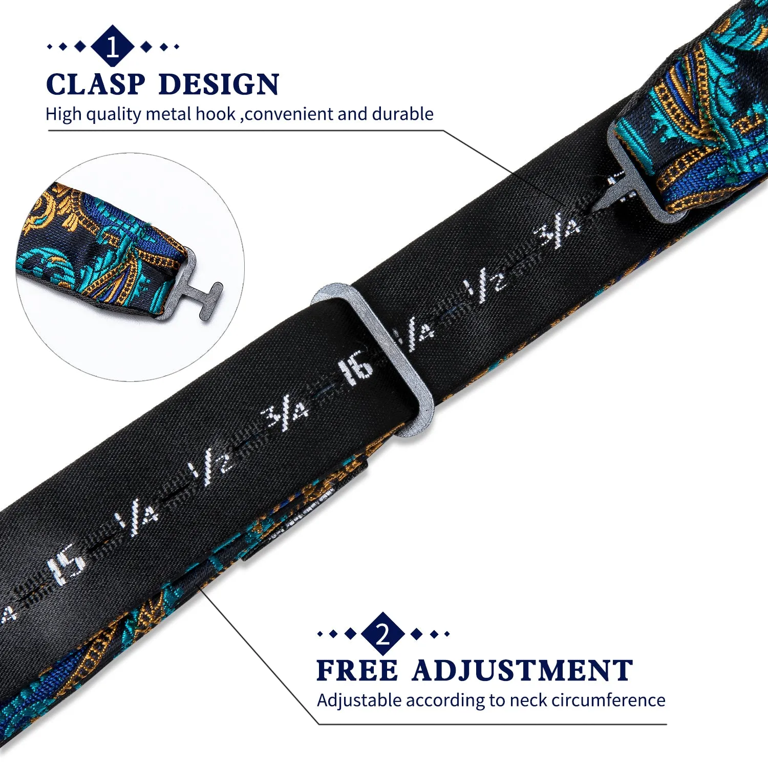 Blue Brown Paisley Silk Self-Bowtie Pocket Square Cufflinks Set