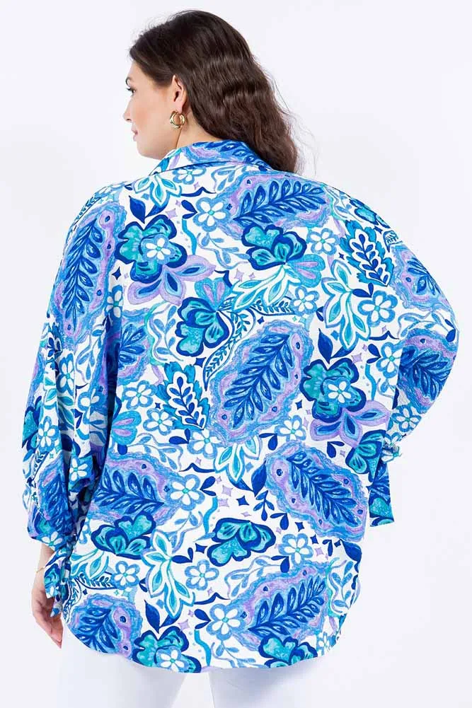 Blue Floral MX Button Shirt W/ Sleeve Ties