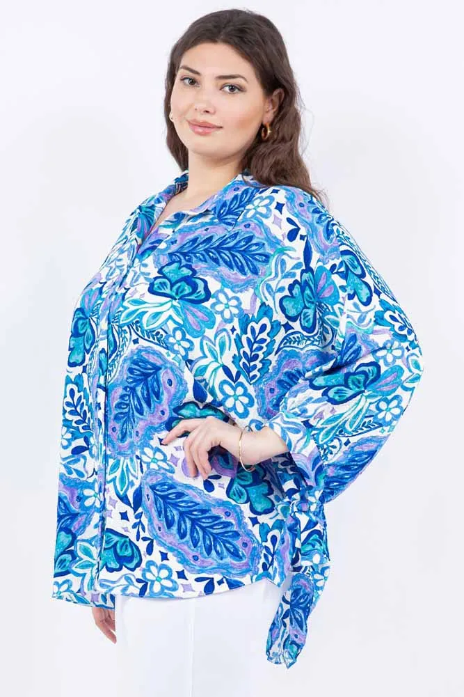 Blue Floral MX Button Shirt W/ Sleeve Ties