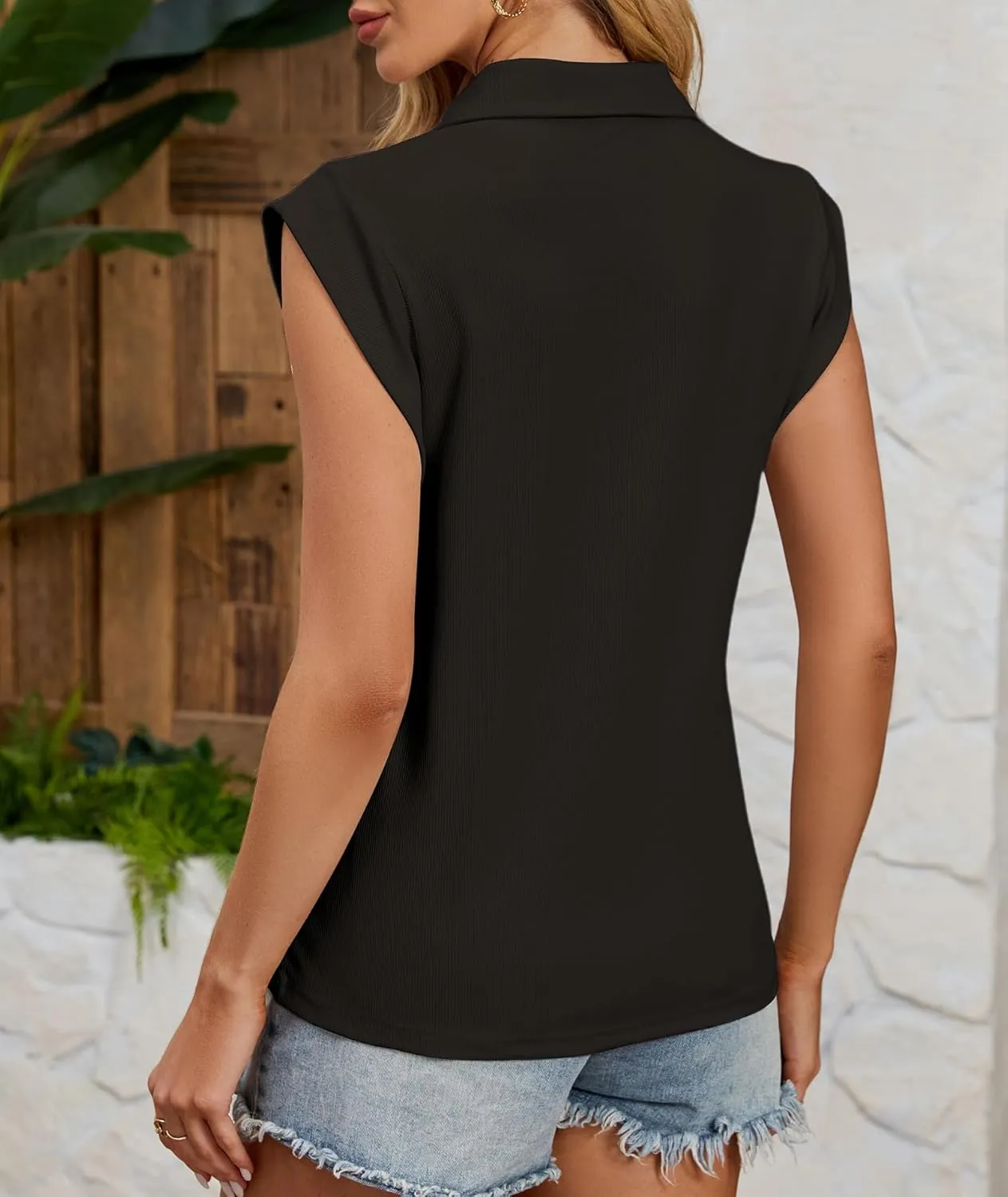 Cap Sleeve Tops for Women 2025 Summer Sleeveless Polo Shirts Collared V Neck Blouses Dressy Casual Work Tank Top