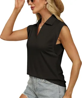 Cap Sleeve Tops for Women 2025 Summer Sleeveless Polo Shirts Collared V Neck Blouses Dressy Casual Work Tank Top