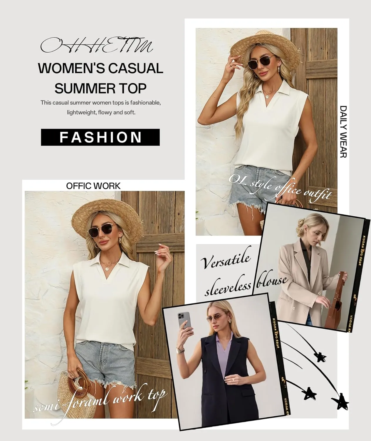 Cap Sleeve Tops for Women 2025 Summer Sleeveless Polo Shirts Collared V Neck Blouses Dressy Casual Work Tank Top