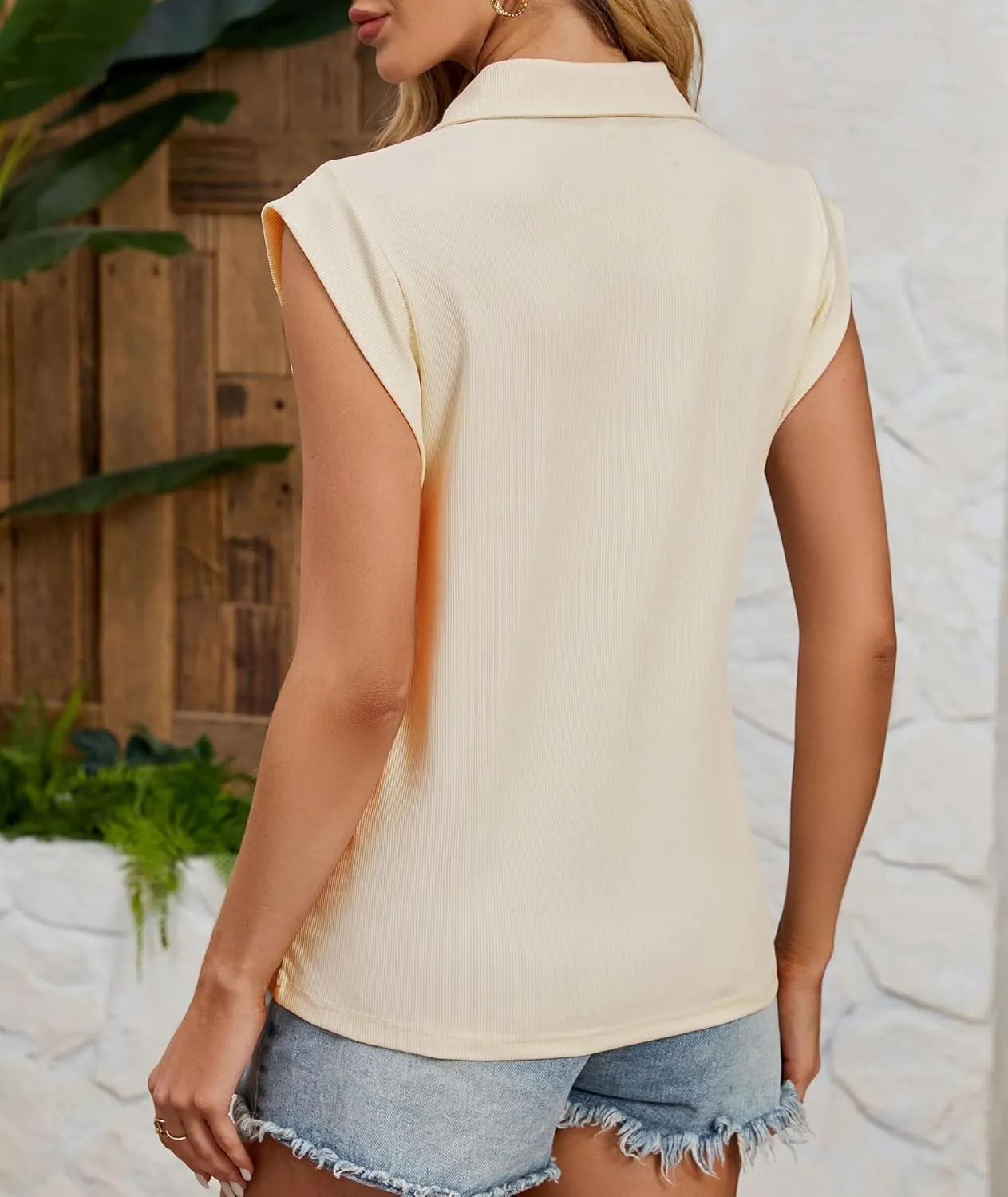 Cap Sleeve Tops for Women 2025 Summer Sleeveless Polo Shirts Collared V Neck Blouses Dressy Casual Work Tank Top