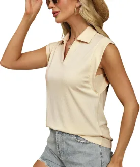 Cap Sleeve Tops for Women 2025 Summer Sleeveless Polo Shirts Collared V Neck Blouses Dressy Casual Work Tank Top