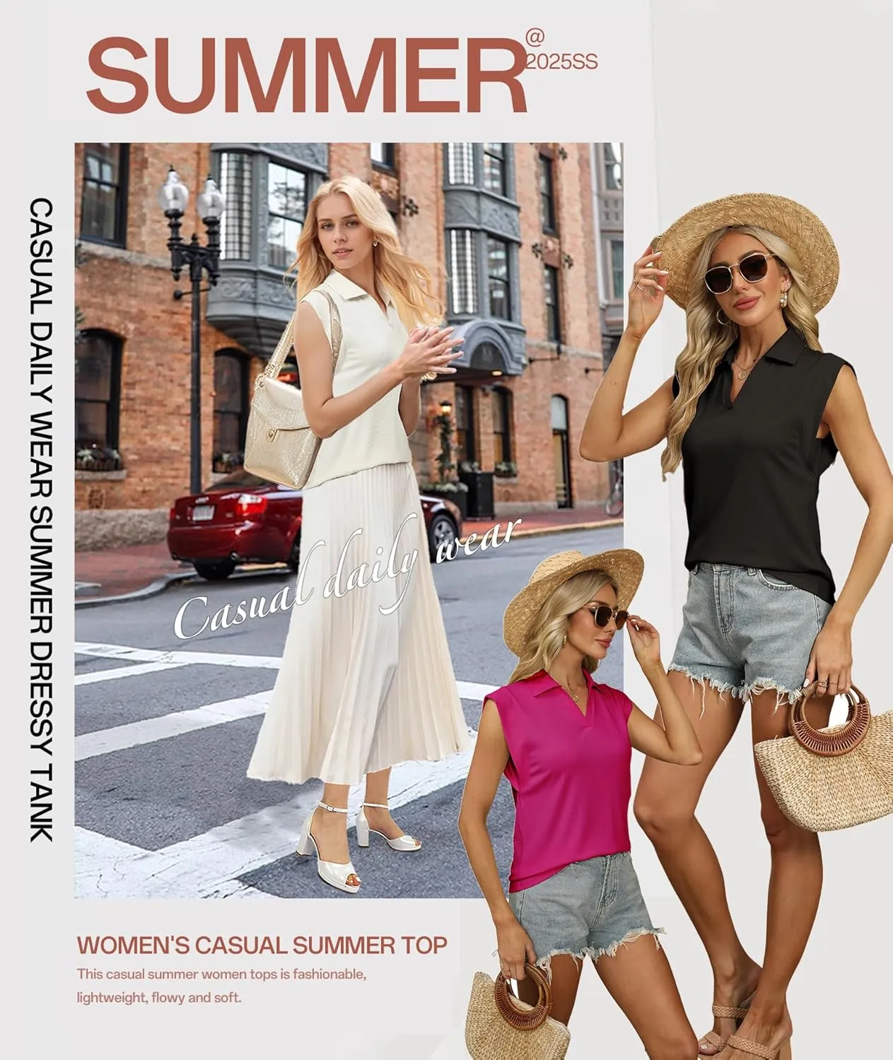 Cap Sleeve Tops for Women 2025 Summer Sleeveless Polo Shirts Collared V Neck Blouses Dressy Casual Work Tank Top