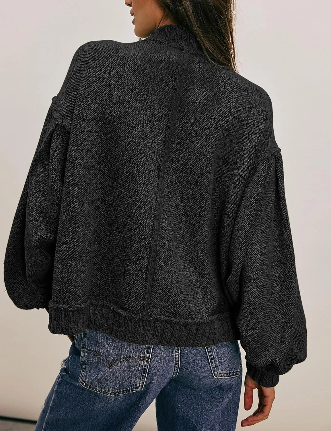 Cardigan Jacket for Women Loose Fit Ribbed Knit Trim Casual Jacket Shacket with Pockets