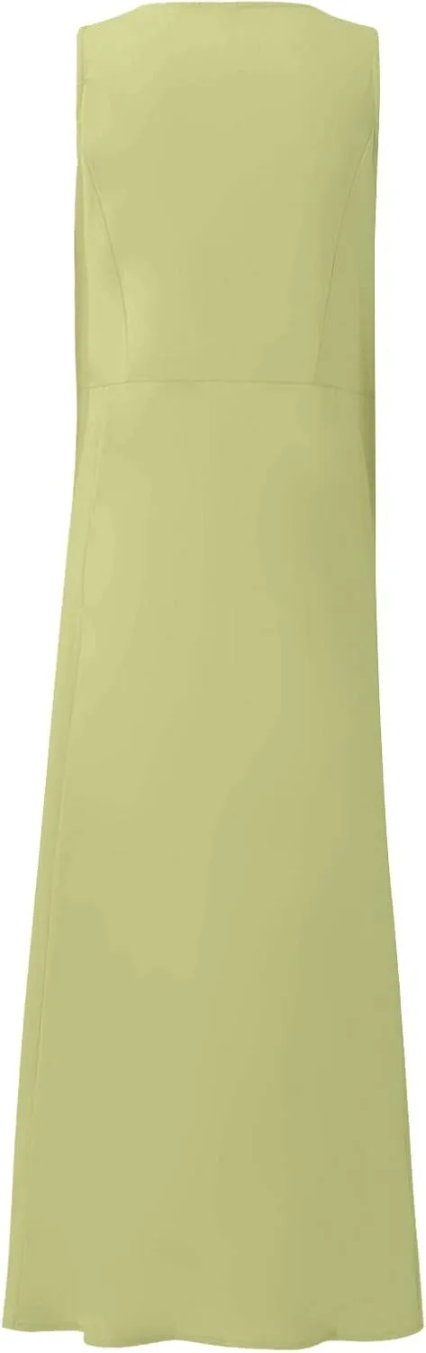 Cotton Linen Dresses for Women,Maxi Sleeveless Dresses Summer Casual Print Cotton Linen Sundress with Pockets (S-3XL)