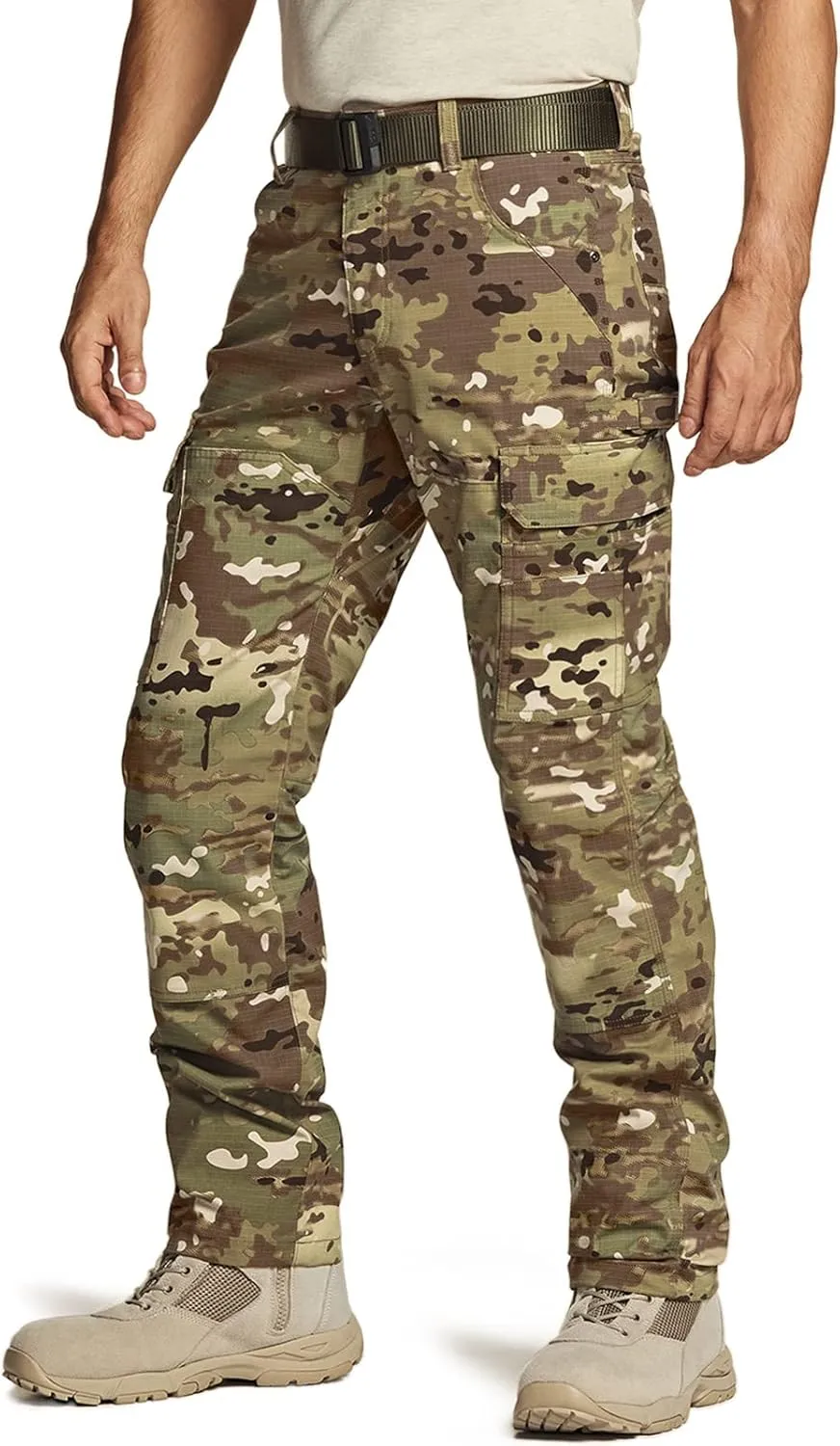CQR Men's Flex Ripstop Work Pants, Water Resistant Tactical Pants, Outdoor Utility Operator EDC Cargo Pants
