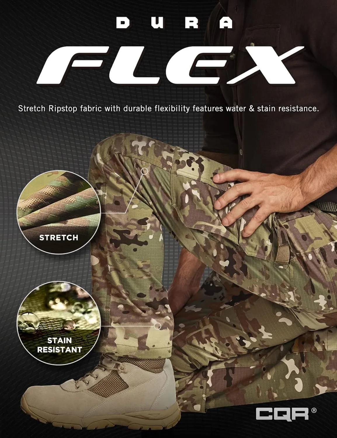CQR Men's Flex Ripstop Work Pants, Water Resistant Tactical Pants, Outdoor Utility Operator EDC Cargo Pants