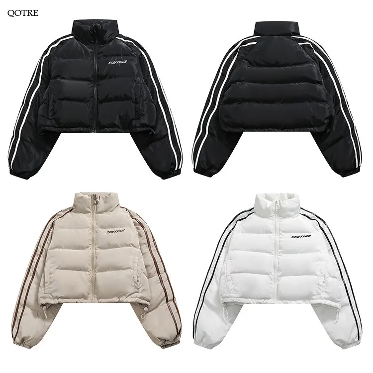 Cropped Raincoat Hooded Sports Puffer Jacket