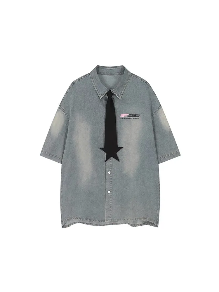 Denim Oversized Shirt with Star Tie│デニムオーバーサイズシャツ スタータイ