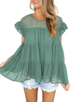 DOROSE Womens Babydoll Tops Swiss Dot Peplum Top Ruffle Sleeve Flowy Blouse
