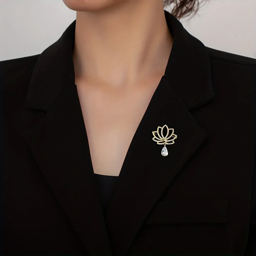 Elegant Lotus Rhinestone Brooch for Womens Clothing Accessories