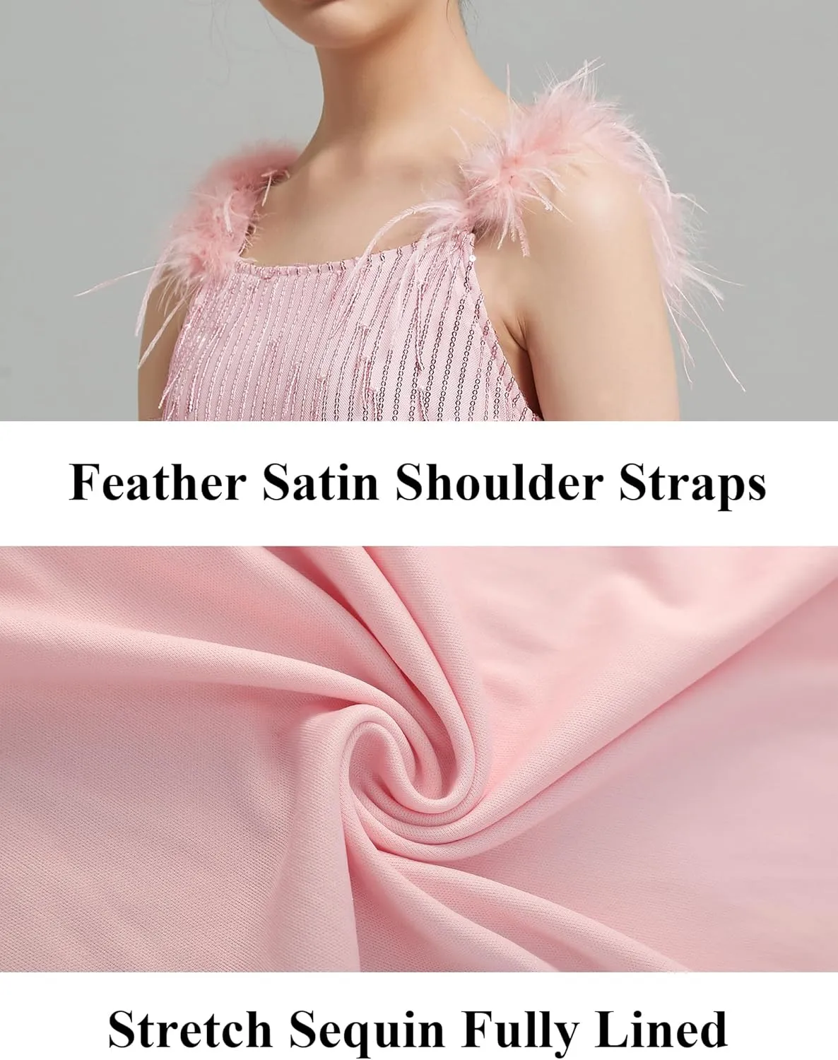 EXARUS Girls Sequin Fringe Dress Sparkling Tassel Sleeveless Bodycon/A-Line Splice Furry Strap Party Special Occasion