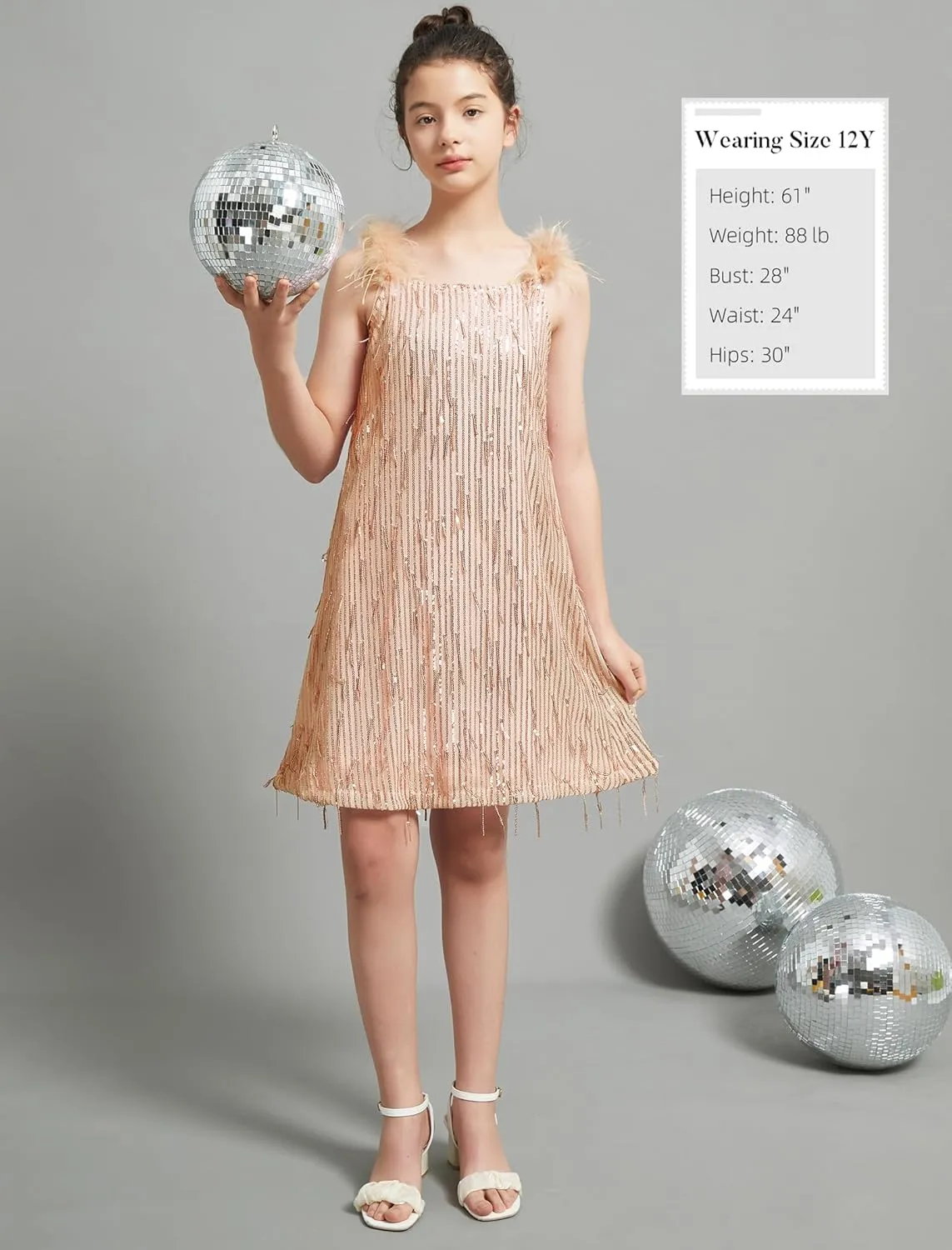 EXARUS Girls Sequin Fringe Dress Sparkling Tassel Sleeveless Bodycon/A-Line Splice Furry Strap Party Special Occasion