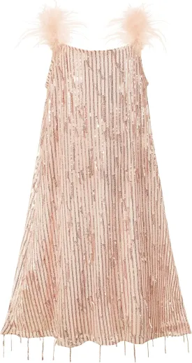 EXARUS Girls Sequin Fringe Dress Sparkling Tassel Sleeveless Bodycon/A-Line Splice Furry Strap Party Special Occasion