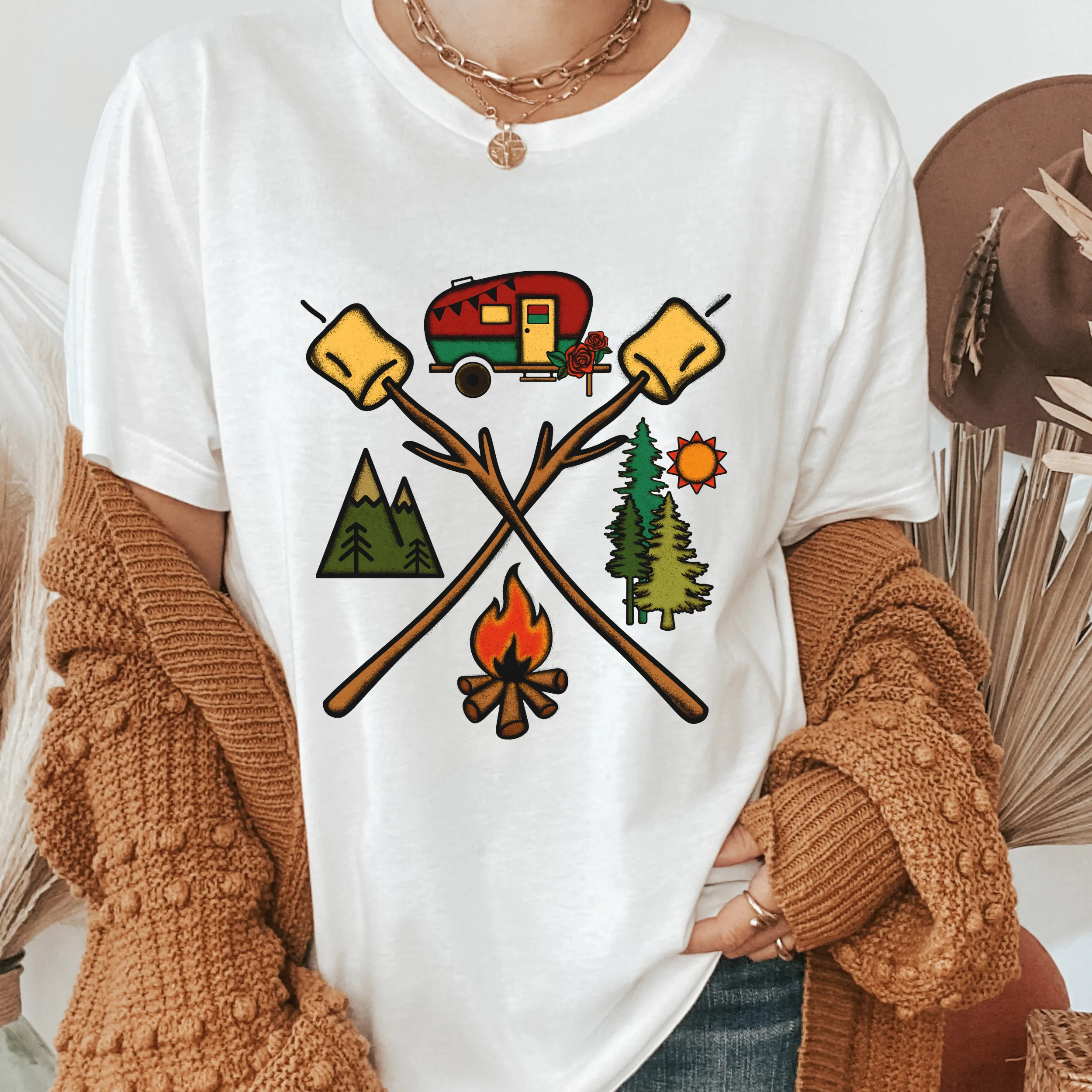 Fall Camping T Shirt Women's Bella Canvas Tee Camper Campfire Marshmallows Shirt Women's Fall t shirt| or Crewneck Sweatshirt