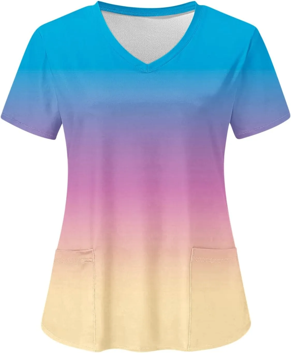 Firzero Scrub Tops for Women Casual Floral Printed Short Sleeve Nurse Work Uniform Lightweight V Neck Top with Pockets