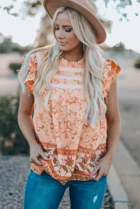 Floral Flutter Sleeve Sleeveless Blouse