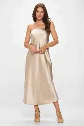 Gold Maxi Dress Silky Satin Tube Draped Dress Made in the USA Formal Long Dress