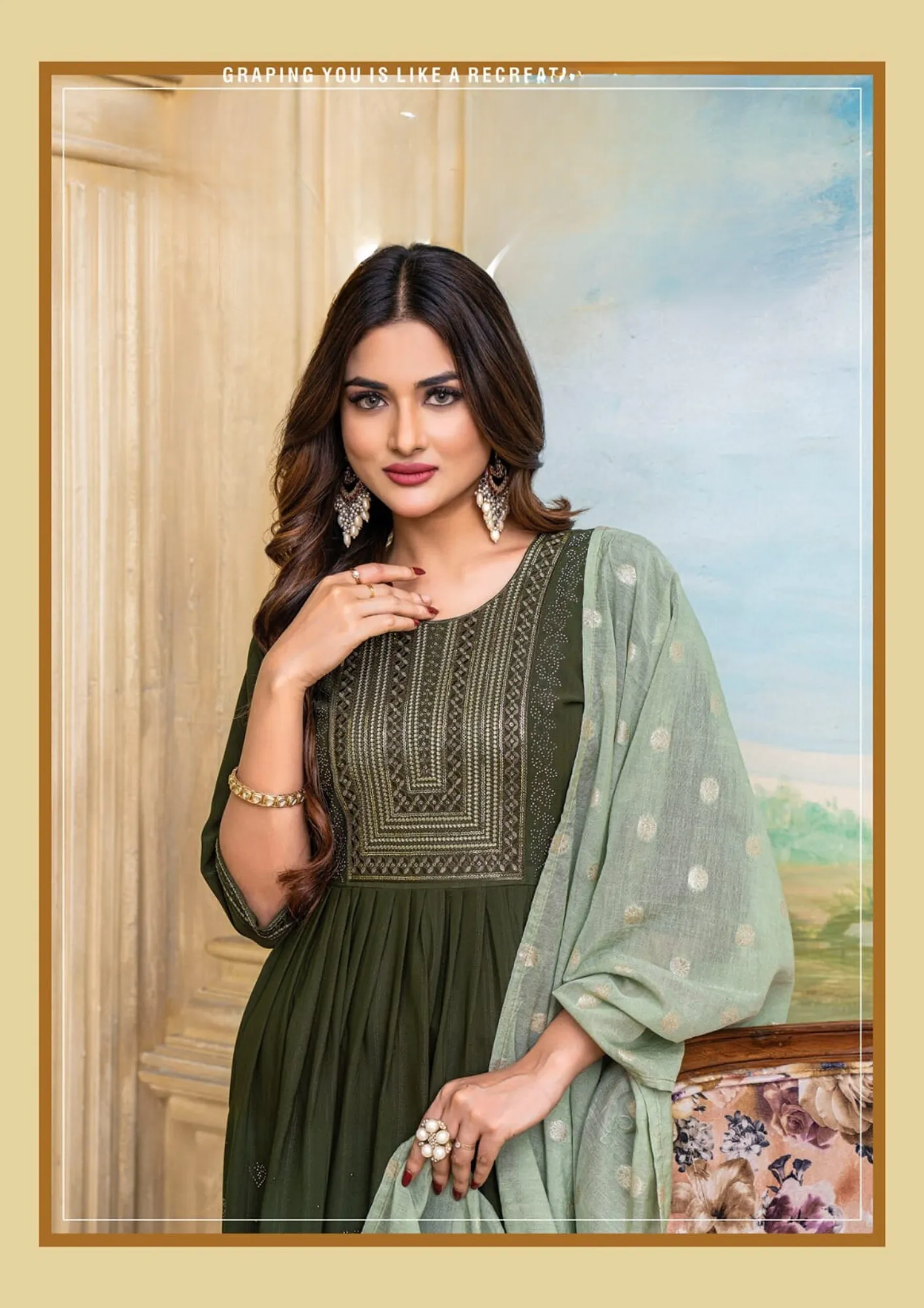 Gorgeous Green Colored Nylon Kurti With Embroidery Work & Heavy Lycra Pant