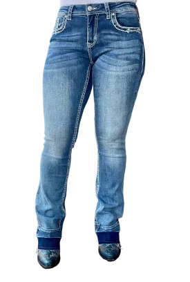 Grace Women's in LA Easy Fit Embellished Horse Shoe Bootcut Jeans
