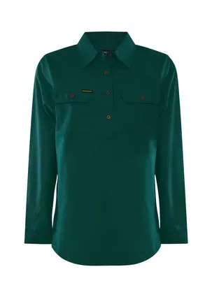 Hard Slog Ladies Half Placket L/S Shirt - Forest - HCP2101002