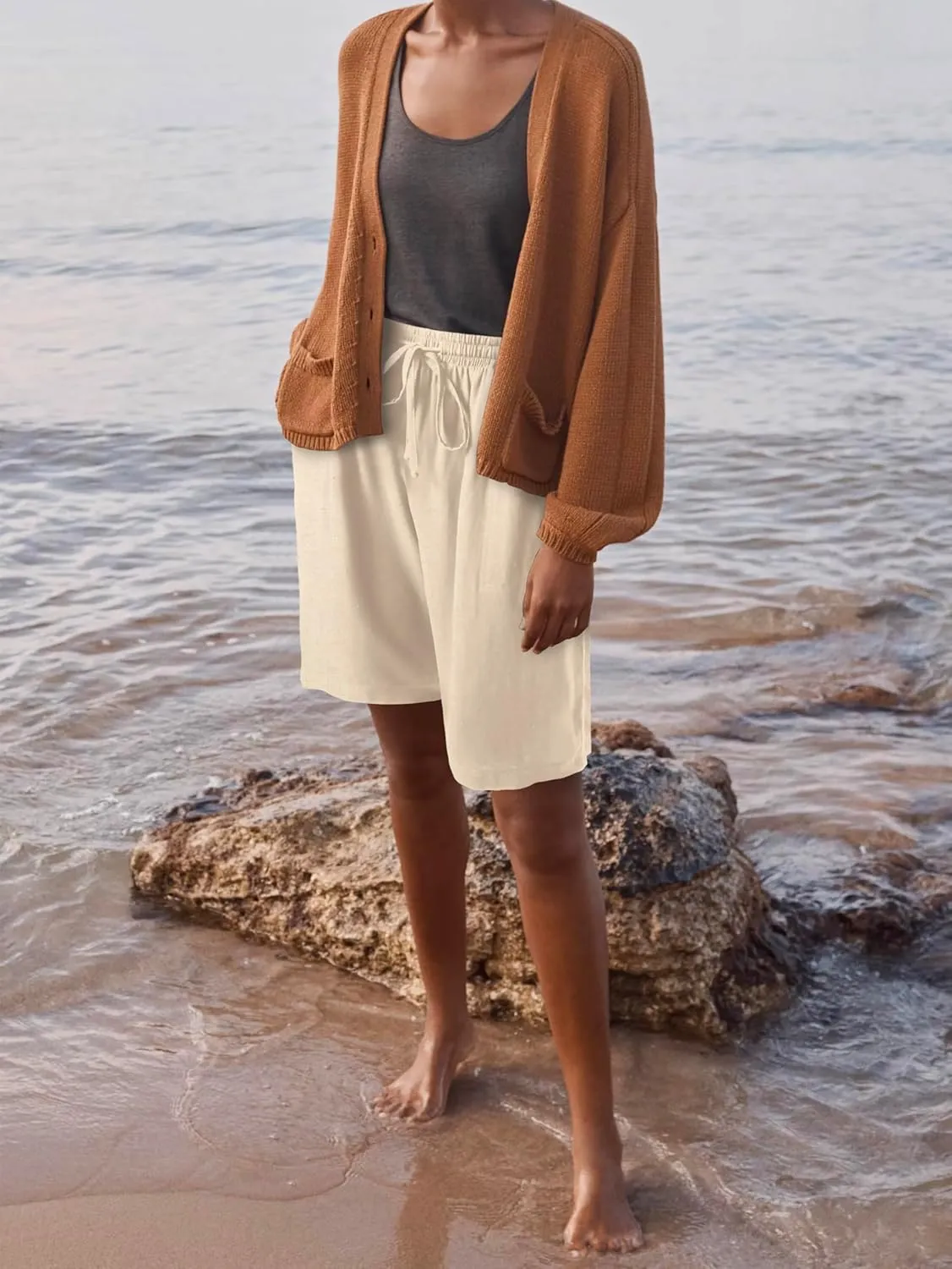 Hat and Beyond Womens Premium Soft Linen Shorts & Pants Relaxed Fit Comfort Resort Wear Boho Beach Coverup Style