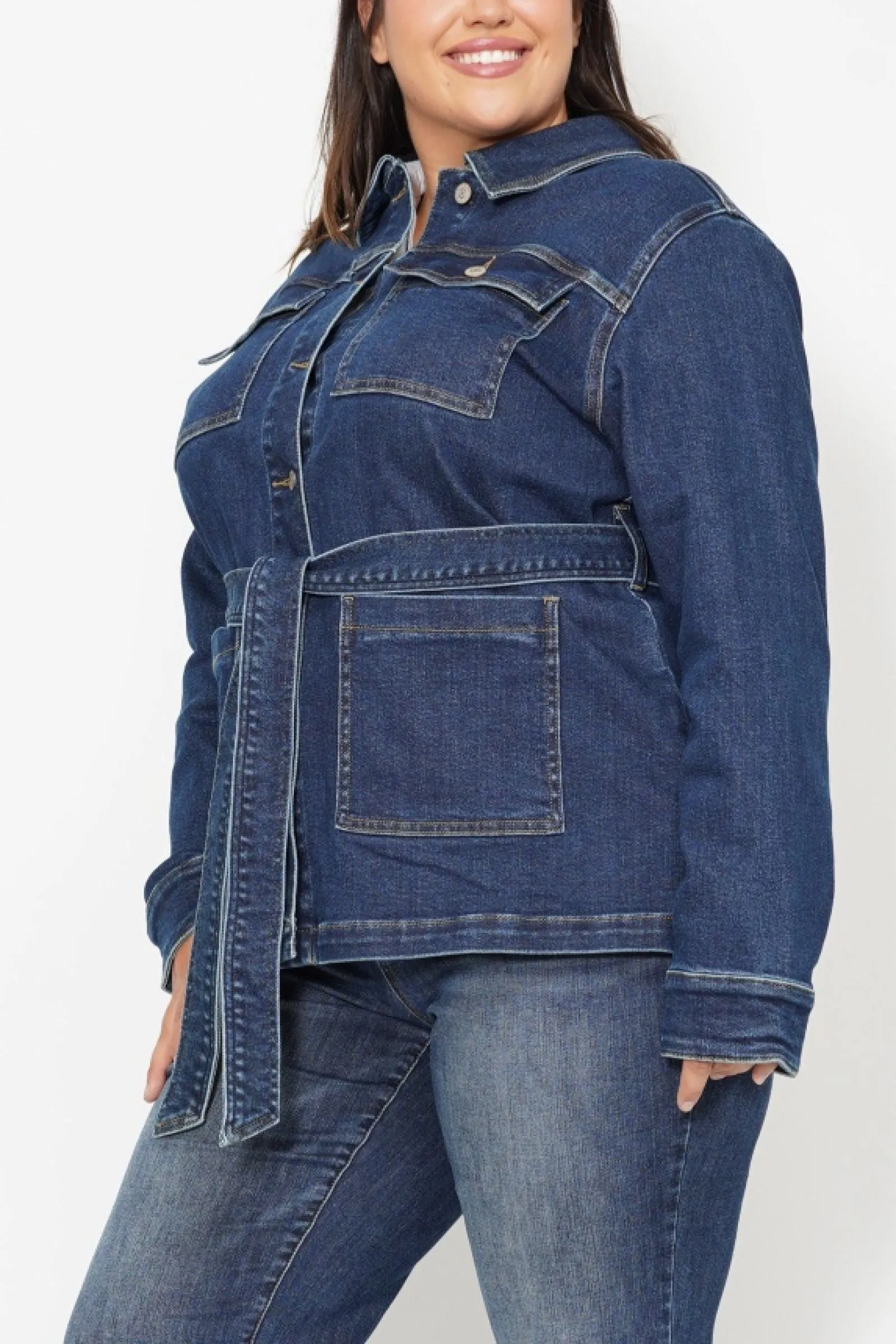 Judy Blue Mid Length Denim Utility Side Slit Jacket 7876