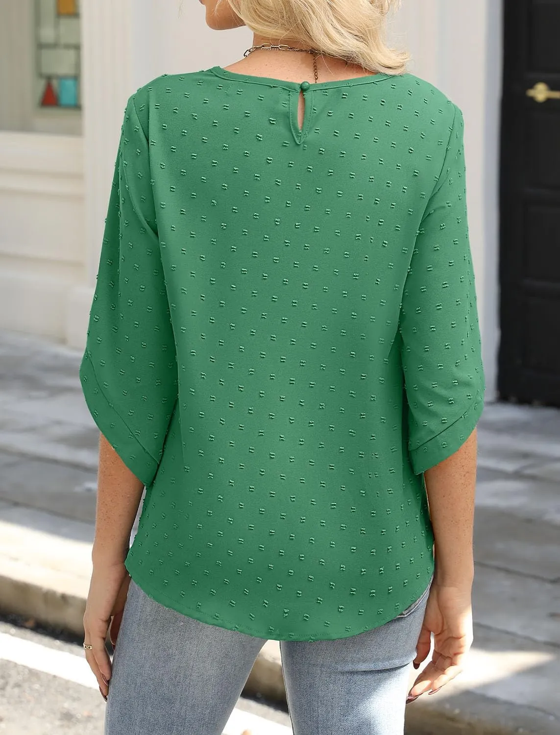 JUSTFASHIONNOW Womens Tops Dressy Casual 3/4 Sleeve Blouses Summer Tops 2025 Trendy Swiss Dots Shirts