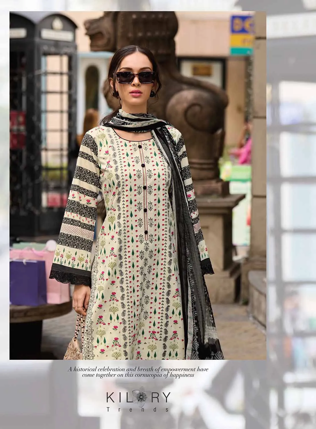 Kilory Fancy Unstitched Pure Lawn Cotton Suit Material for Women