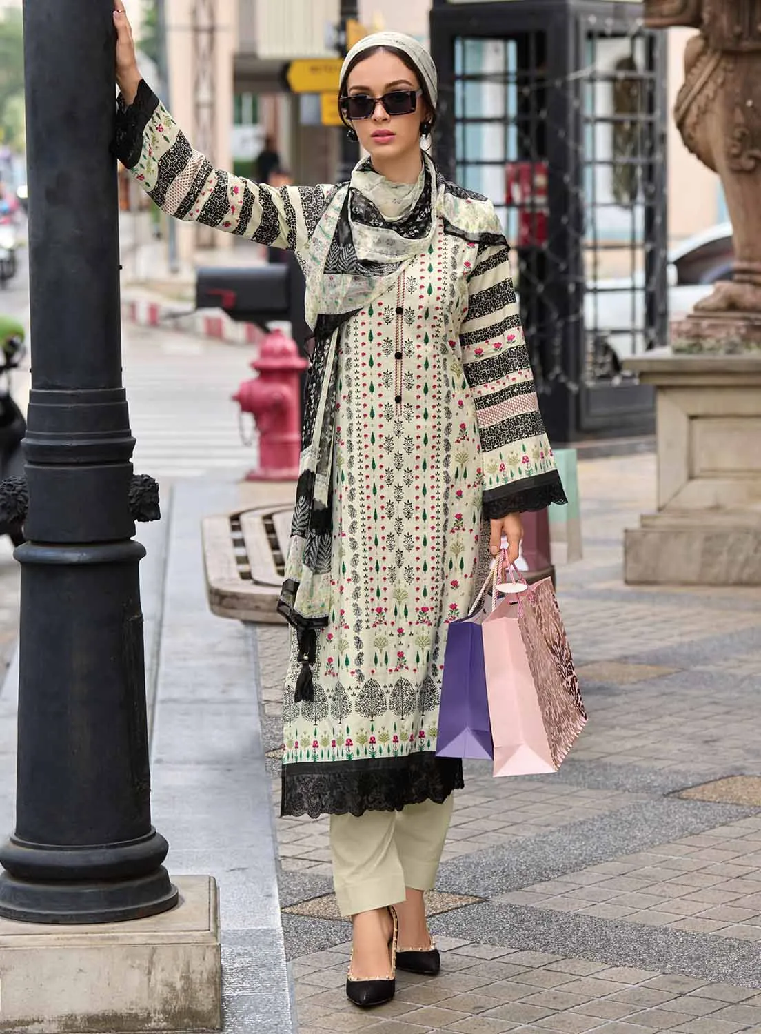 Kilory Fancy Unstitched Pure Lawn Cotton Suit Material for Women