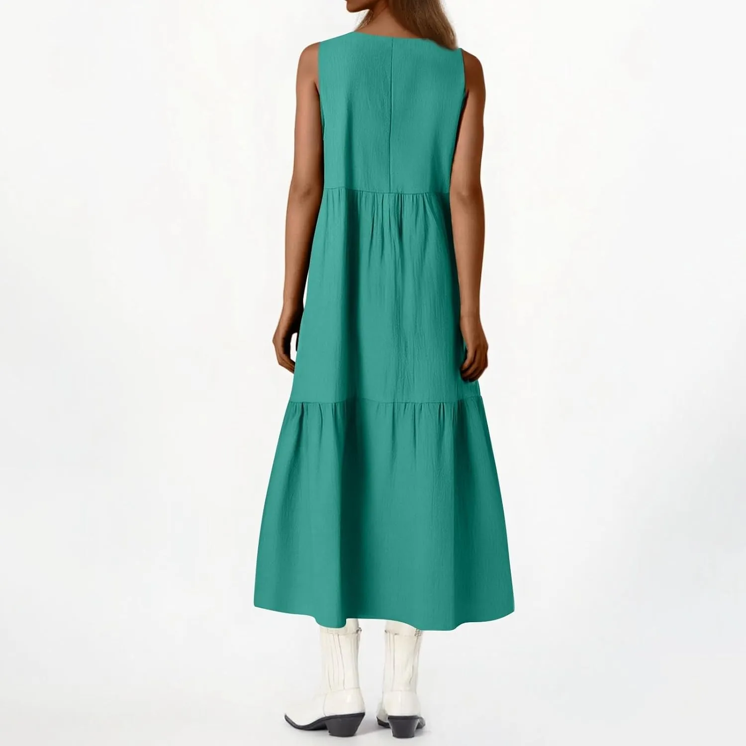 Linen Dresses for Women 2025 Summer Plus Size Casual Dresses Sleeveless V Neck Beach Flowy Long Dress with Pockets
