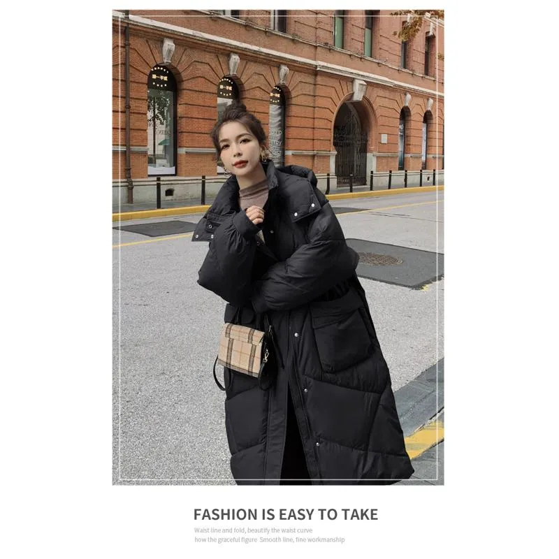 Loose Fit Full-Length Plus Thickened Hooded Puffer Jacket