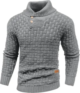 Mens Crewneck Long Sleeve Textured Ribbed Edge Pullover Sweaters Knitted Sweater Tops