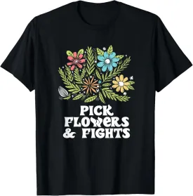 Pick Flowers & Fights Tough Gardener Punk Nature Lover T-Shirt
