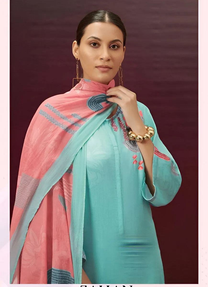 Printed Unstitched Cotton Satin Suit Dress Material for Women