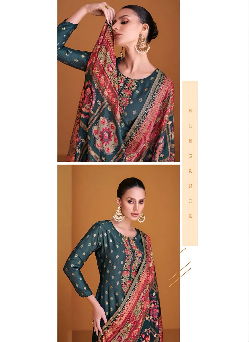 Pure Muslin Jacquard Unstitched Salwar Suit Material for Women