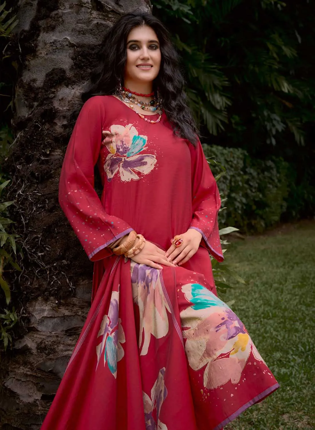 Red Pure Muslin Unstitched Suit Dress Material with Dupatta for Women