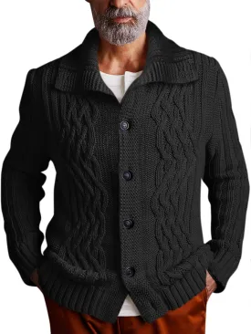 Runcati Mens Cardigan Sweater Cable Knit Button Down Long Sleeve Casual Winter Slim Fit Sweaters
